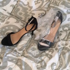 Black suede ankle strap heels